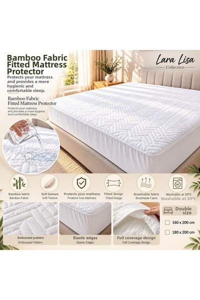 LaraLisa Bamboo Fabric Fitted Double-Size Mattress Protector