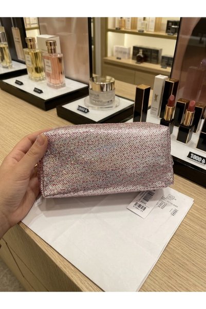 Kokoş Glittery Pink-Gray Makeup Bag
