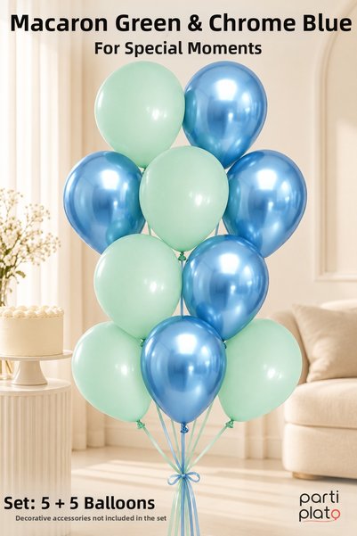 Marlon Balon مجموعة من 10 بالونات لاتكس باللونين الأخضر والأزرق الفضي، مقاس 1...