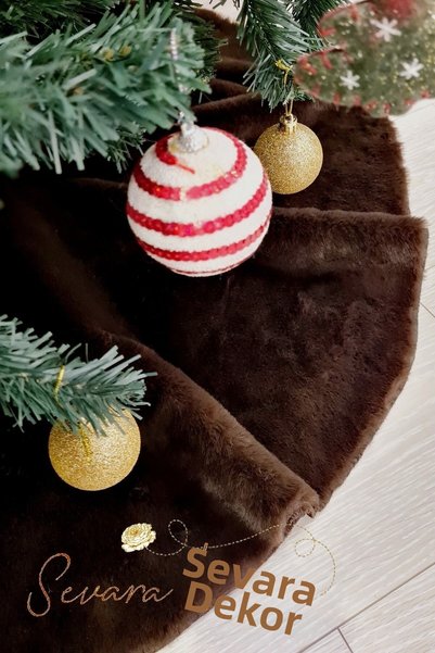 sevaradekor Plush Christmas Tree Skirt, Christmas Fir Tree Skirt, Dark Brown,...