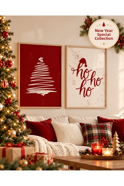 NT Handmade New Year's Framed Art Set (Set of 2) with "Ho Ho Ho" Text and Fir...