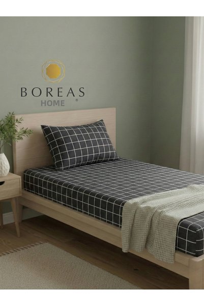 Boreas Home Set de cearșaf cu elastic și față de pernă din bumbac pur – antracit