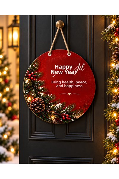 NT Handmade New Year's Door Decoration, 30 cm, Round MDF Door Decoration with...