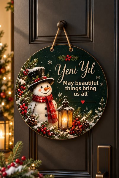 NT Handmade New Year's Door Decoration, 30 cm, Snowman Design, Round MDF Door...