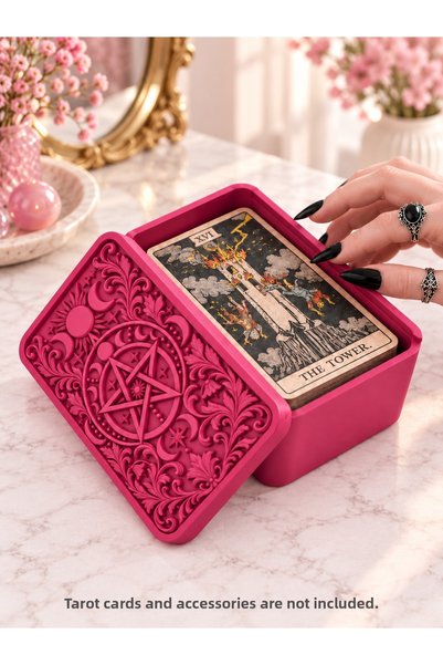 İKONİXPET Tarot Card Storage Box with Pink Gothic Moon, Sun, and Star Pattern...