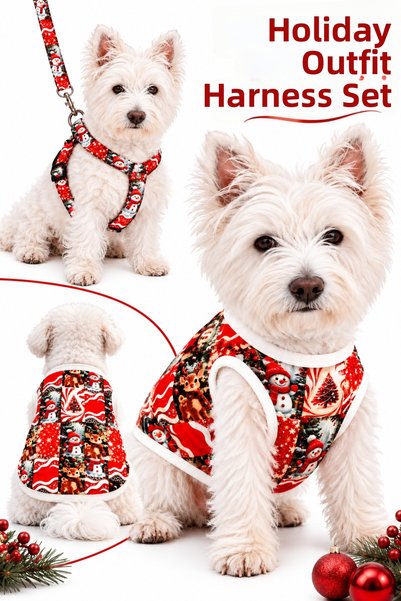 z zizuph NEW YEAR'S AND CHRISTMAS-THEMED DOG CHEST HARNESS AND LEASH SET (3-P...
