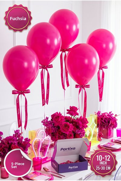 Partixa Set of 5 Fuchsia-Colored Premium Latex Balloons - 10-12 Inches (25-30...