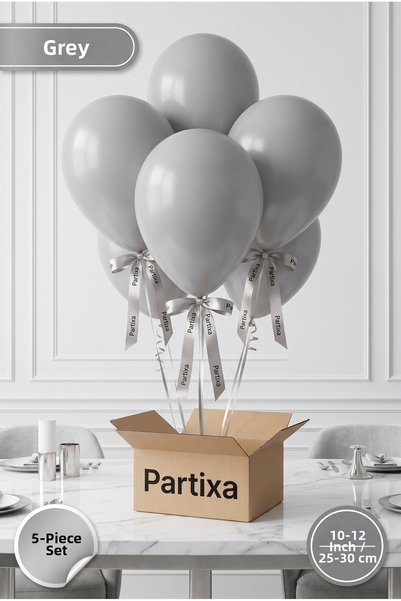 Partixa مجموعة من 5 بالونات لاتكس فاخرة باللون الرمادي - مقاس 10-12 بوصة (25-...