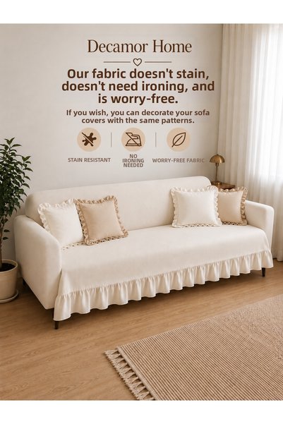Decamor home غطاء أريكة أبيض من قماش ناعم وخالٍ من العيوب.
