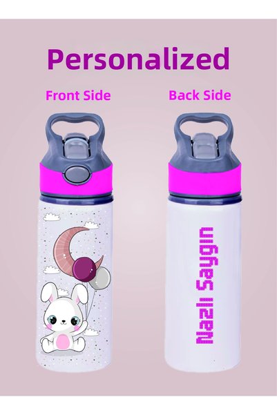 DKDZ SHOP Pink Water Bottle with Metal Straw - 600 ml. - 006