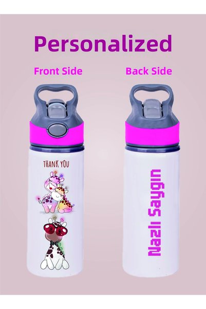 DKDZ SHOP Pink Water Bottle with Metal Straw - 600 ml. - 002