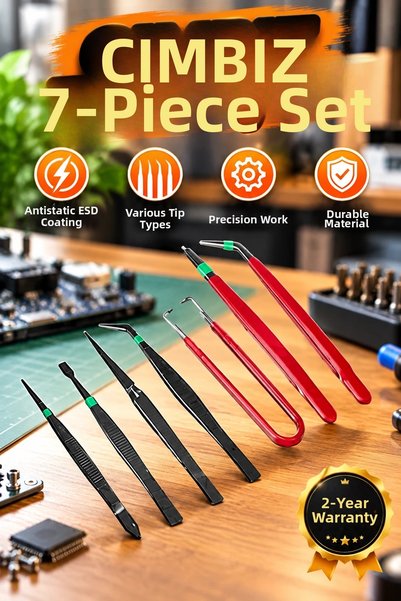 canrodi 7-Piece Precision Tweezers Set – Antistatic ESD Coating and Various T...