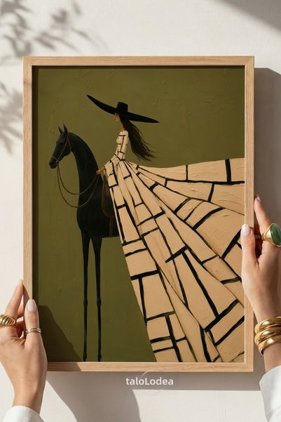 tablodea Zova - Tablou modern cu o femeie călare în stil western – Tablou dec...