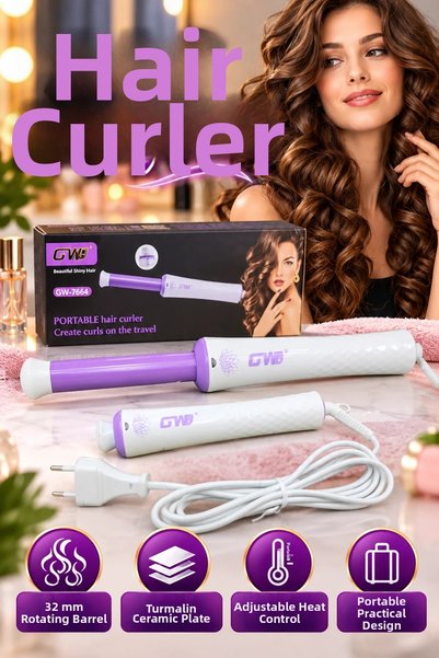 canrodi GW Portable Curling Iron with 32 mm Rotating Barrel, Tourmaline Ceram...