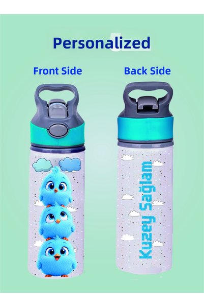 DKDZ SHOP Blue Water Bottle with Metal Straw - 600 ml. - 012