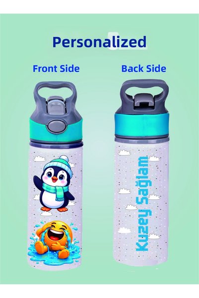 DKDZ SHOP Blue Water Bottle with Metal Straw - 600 ml. - 007