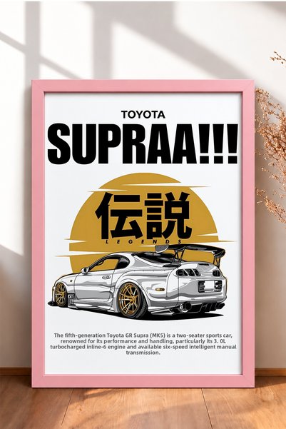 HOMEPACK Framed Artwork of a Japanese Sports Car with a Golden Sun Visor, Car...
