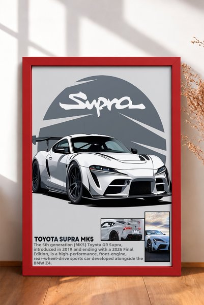 HOMEPACK Tablou înrămat cu mașină sport japoneză cu caroserie lată albă, post...