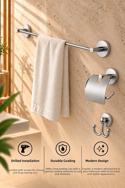 ERFAHOME Chrome Long Towel Rack / Wide-Lid Toilet Paper Holder / Fork-Shaped ...