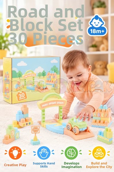 Doğan Oyuncak Dünyası Dolu 5218 Road and Block Set: 30-Piece Educational Buil...