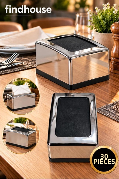 Bulika Premium Chrome-Plated Desktop Napkin Holder, 30-Pack—For Home, Fast Fo...