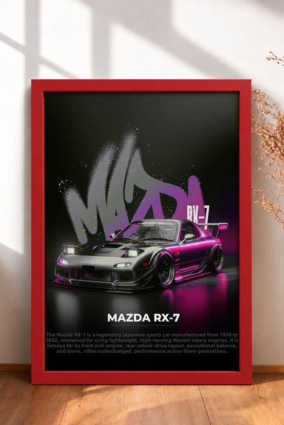 HOMEPACK Tablou cu cadru auto sport japonez gri cu lumini neon roz, poster au...