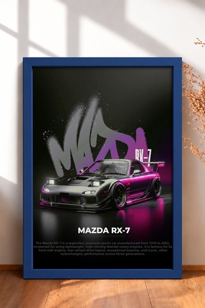 HOMEPACK Tablou cu cadru auto sport japonez gri cu lumini neon roz, poster au...