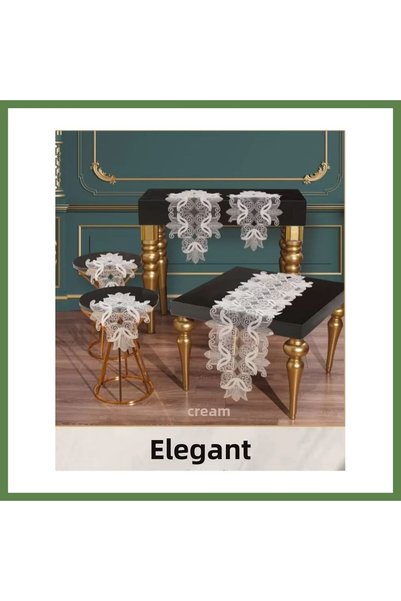 Hobibahçem Elegant Cream Lace Tablecloth and Table Runner Set—5-Piece Bridal ...