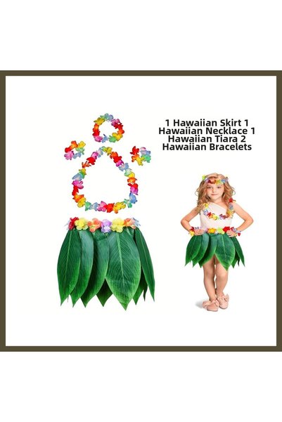 northcity n Children's Hawaiian Costume Set - Leaf Skirt & Hawaiian Set - 5-P...