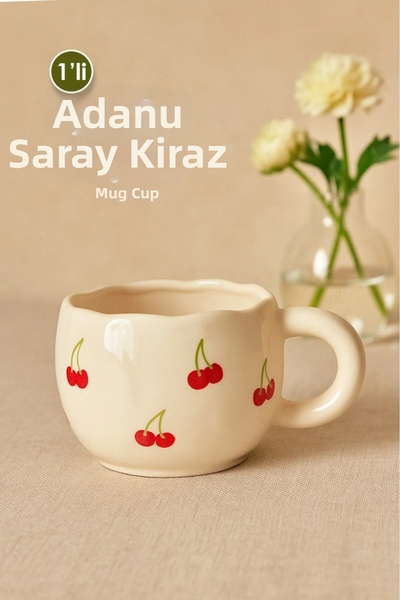 Hausette 1 Pcs Handmade Ceramic Cherry Printed Large Size Design Mug Mug Cup ...