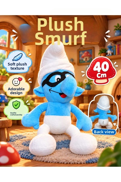 Hepsilazım Plush Smurfs: Papa Smurf, Smurfette, Smurf with Glasses, Smiling S...