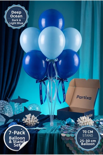 Partixa Deep Ocean Shark-Themed Balloon Display Set: 70 cm Table Stand, 7 Lat...