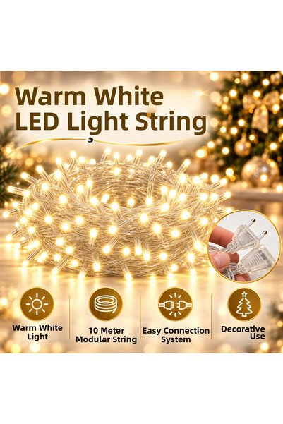 Coverzone سلسلة إضاءة LED بيضاء دافئة مع كابل شفاف، 8 أوضاع، يمكن توصيلها ببع...
