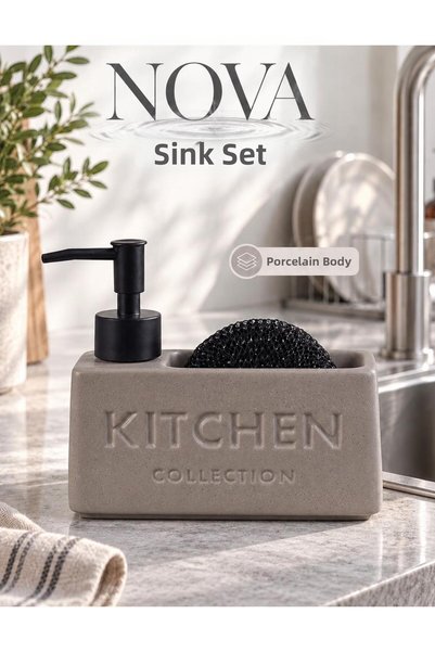 Okyanus Home Dozator de săpun lichid Nova Kıtchen cu burete, culoare piatră, ...