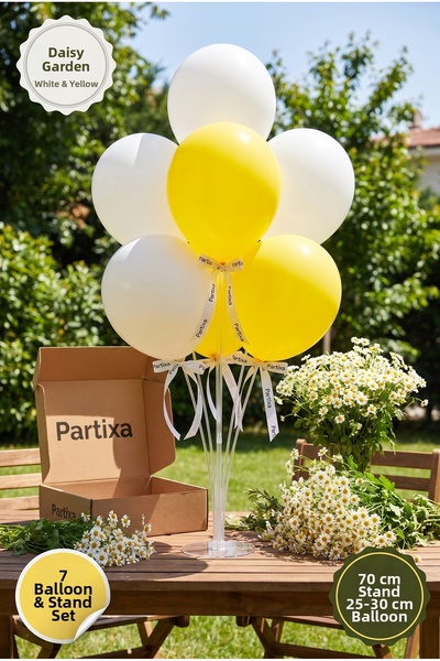 Partixa Daisy Garden-Themed Balloon Stand Set: 70 cm Table Stand, 7 Latex Bal...