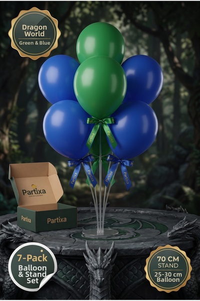 Partixa Cute Dragon-Themed Balloon Stand Set: 70 cm Table Stand, 7 Latex Ball...