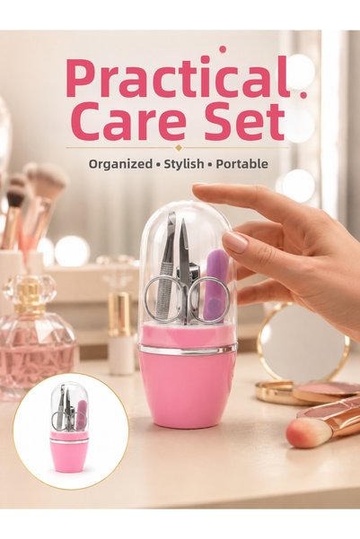 Eldenör Nail Care Manicure and Pedicure Set, 4-Piece, Pink, Suitable for Home...