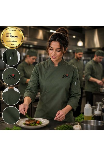 Bk Gift 5 Green Chef Jackets for Women, Customized with Your Logo - Professio...