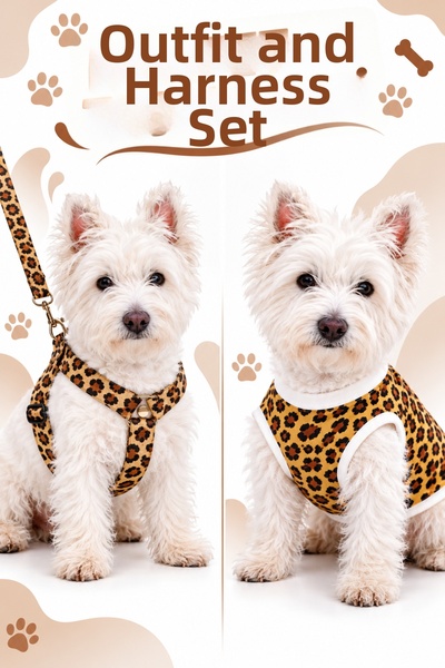 z zizuph Brown Leopard Patterned Dog Collar and Leash Set, 3-Piece Set