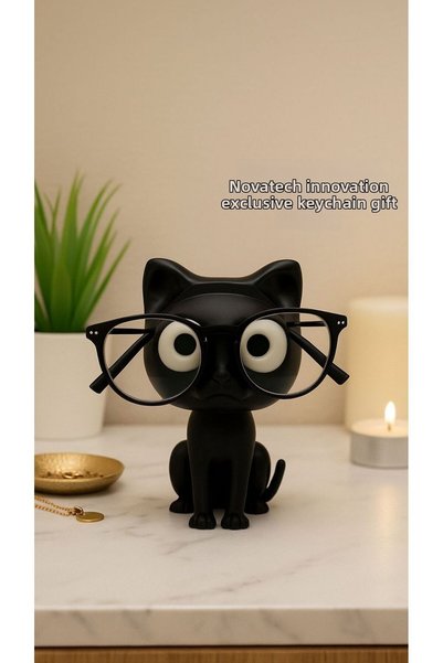 AlaSwan Cute Black Cat Eyeglass Stand Decorative Eyeglass Holder Desktop Eyeg...