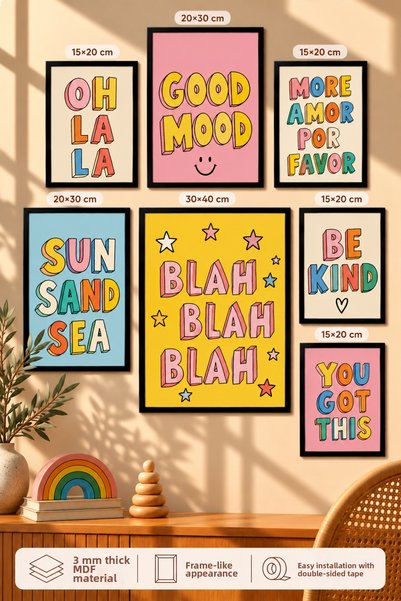 UNT Set de picturi moderne cu aspect de cadru, 7 piese |   Retro & Pop Art - ...