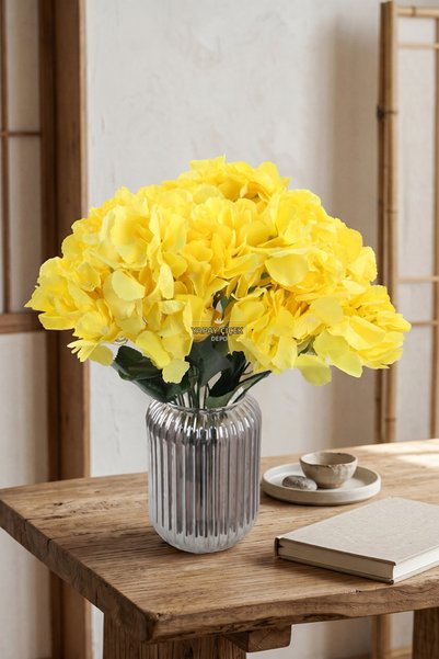 Yapay Çiçek Deposu Buchet mare de 5 tulpini de ortensii artificiale, 45 cm, g...