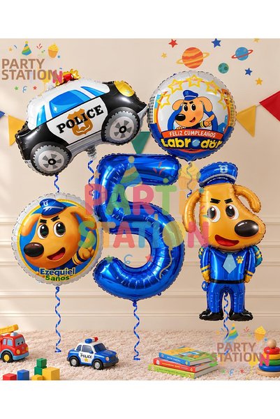 Parti Station Dog Sheriff Labrador Concept 5-Year-Old Balloon Set, 5 Pieces, ...