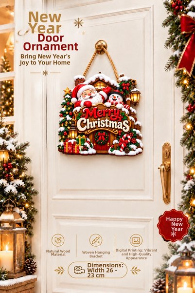 OKAVANGO Smiling Santa Claus and Snowman Christmas Wooden Door Ornament, Chri...