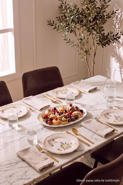 TRENDYOLMİLLA HOME 4-Piece Vintage Room Patterned Porcelain Cake Set Tphaw27T...