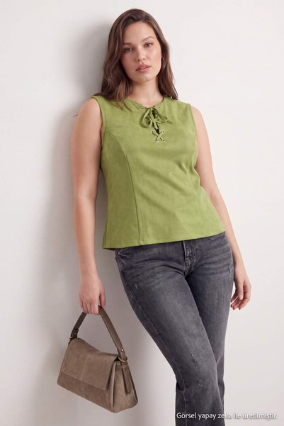 Trendyol Curve Oil Green Woven Plus Size Blouse