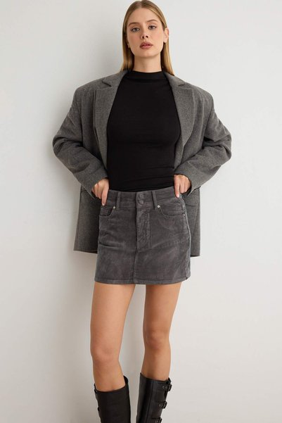 Trendyol Collection Anthracite Suede Look Mini Denim Skirt Twoaw27Et00155