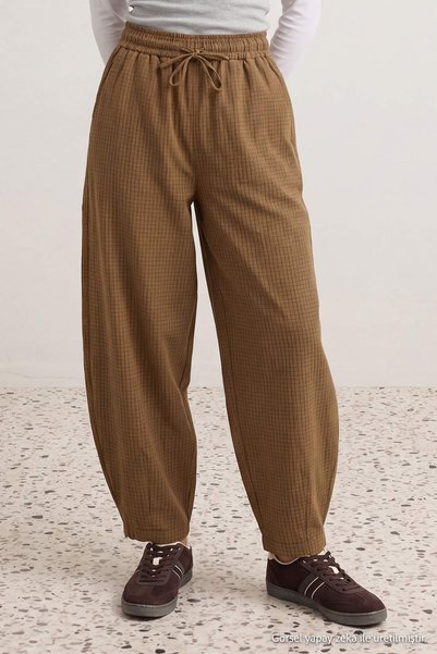 TRENDYOLMİLLA Vizon Ekoseli Balon Pantolon TWOAW27PL00159