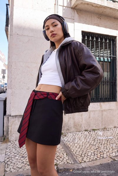 Trendyol Collection Black Tie Belted Mini Skirt Twoaw27Et00041