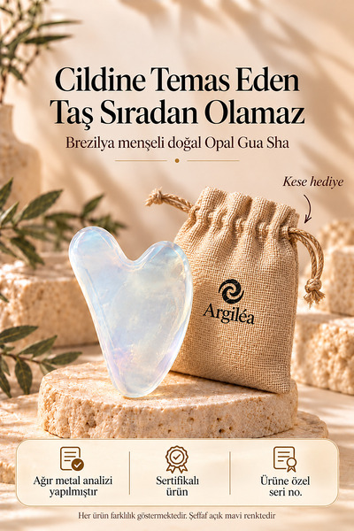 Argilea Opal Natural Gua Sha Yüz Masaj Taşı | Kimyasal ve Ağır Metal Analizli...